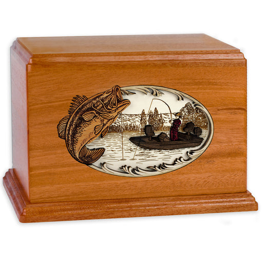 Bass Boat Fishing Wooden Companion Urn - Mahogany Wood