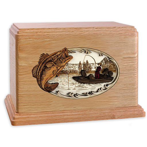 Bass Boat Fishing Wooden Companion Urn - Oak Wood