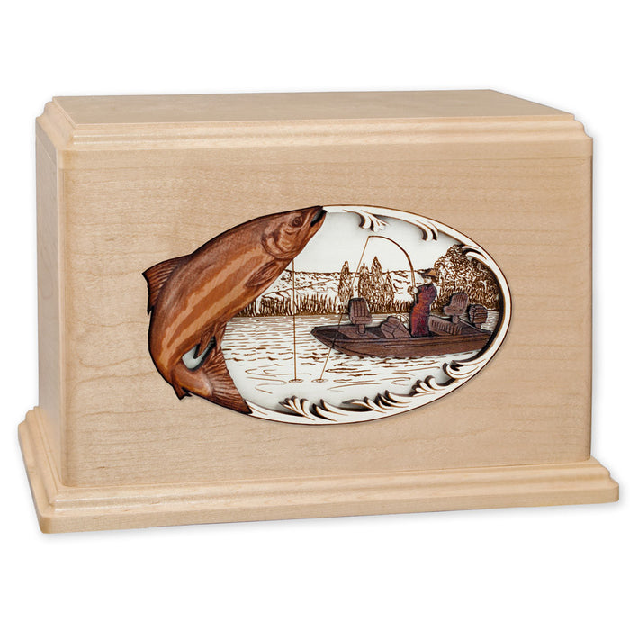 Salmon Boat Fishing Wooden Companion Urn - Maple Wood