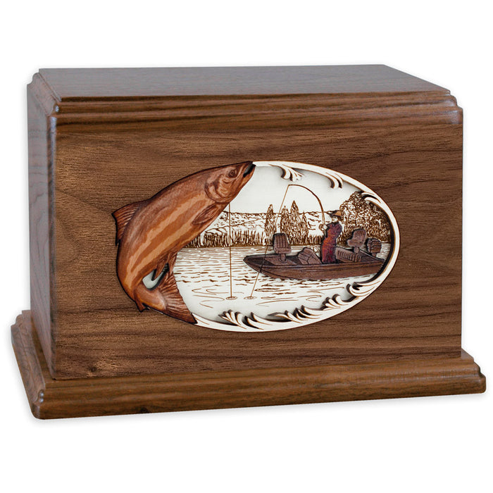 Salmon Boat Fishing Wooden Companion Urn - Walnut Wood