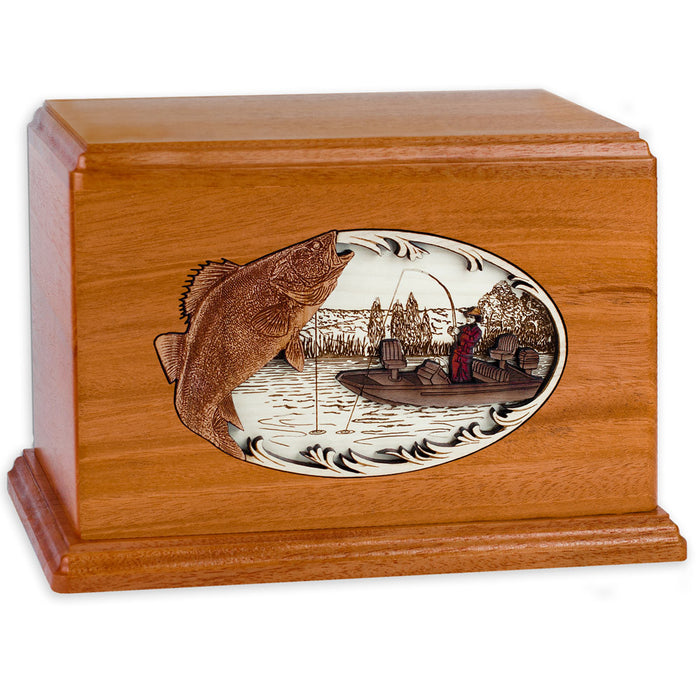 Walleye Boat Fishing Wooden Companion Urn - Mahogany Wood