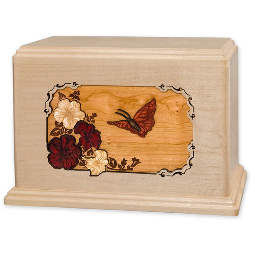 Butterfly & Flowers Wooden Companion Urn - Maple Wood