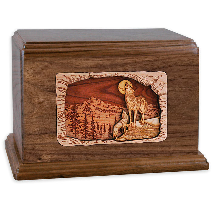 Howling Wolves Companion Cremation Urn - Walnut