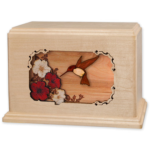 Hummingbird & Flowers Wooden Companion Urn - Maple Wood