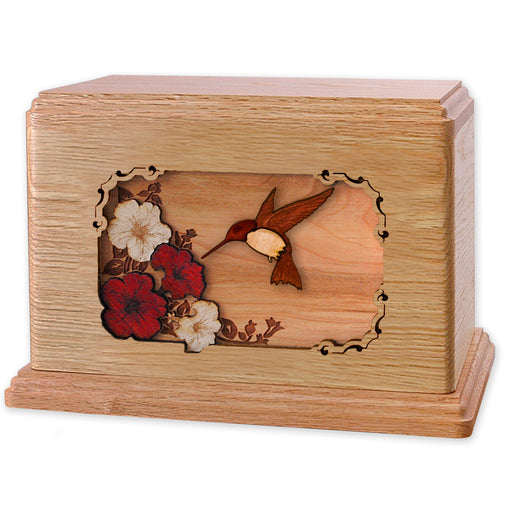 Hummingbird & Flowers Wooden Companion Urn - Oak Wood