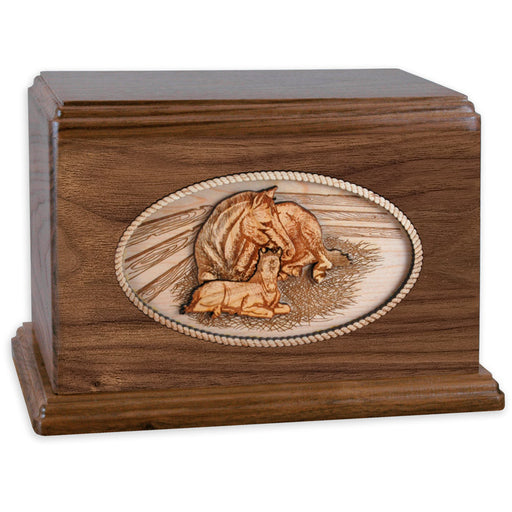 Walnut Wood Companion Cremation Urn - Forever Love Horses 