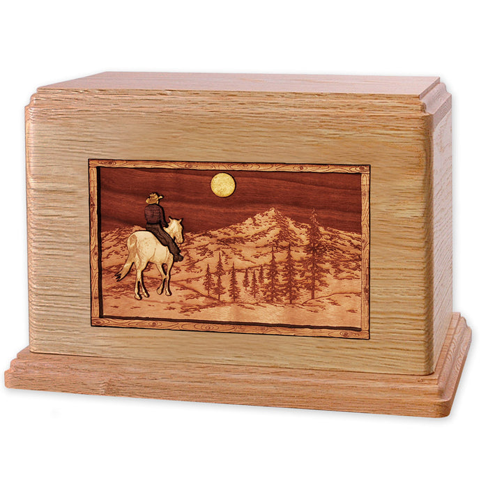 Horse & Rider Mountain Companion Urn - Oak