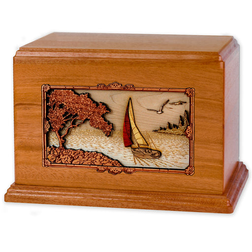 Soft Breezes Saiboat Companion Urn in Premium Mahogany Wood