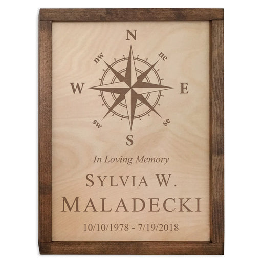 Compass Rose Wood Cremation Urn Plaque