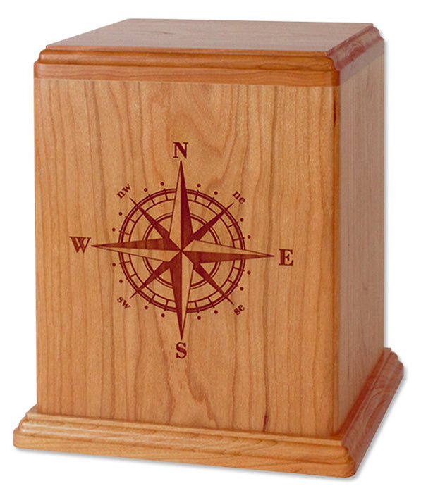 Compass Rose Cremation Urn in Cherry Wood