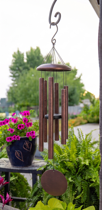 Antique Copper Personalized Memorial Wind Chime in outdoor setting