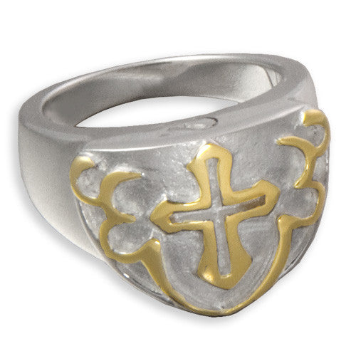 Two-Toned Sterling Silver & 14k Gold Men's Cross Cremation Ring