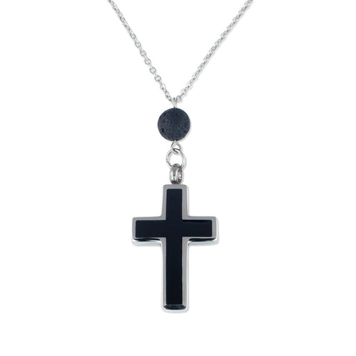 Cross Cremation Necklace with Lava Rock