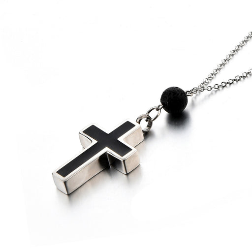 Cremation Jewelry Memorial Necklace - Christian Cross & Lava Rock Diffuser