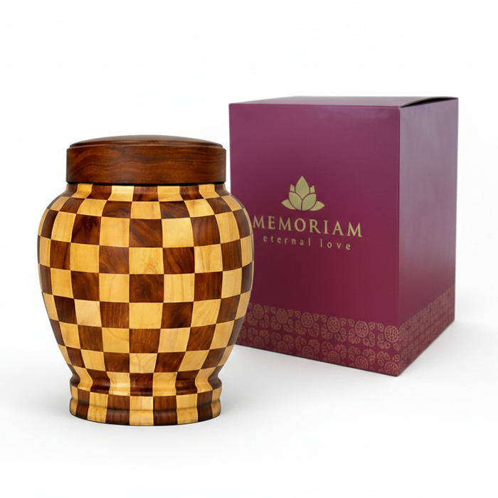 Dama - Patchwork Wood Urn with package