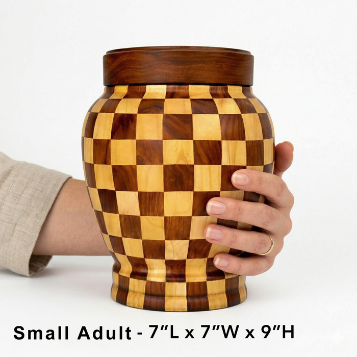 Dama - Patchwork Wood Urn - Small Adult