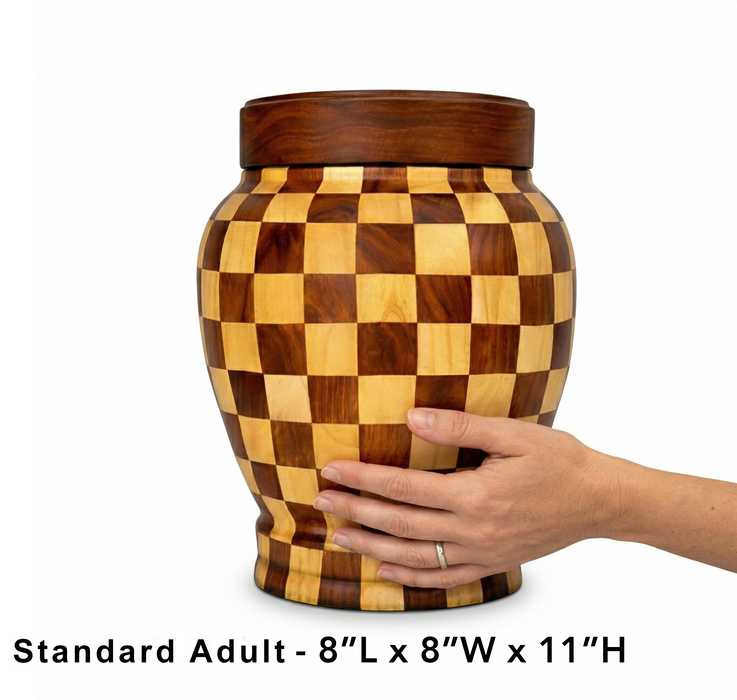 Dama - Patchwork Wood Urn - Standard Adult