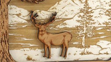 Deer Wood Cremation Urn with Dimensional Inlay Art