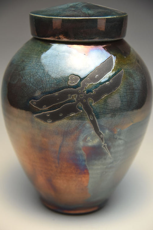 Dragonfly Urn | Aqua Luster Finish | Colors May Vary