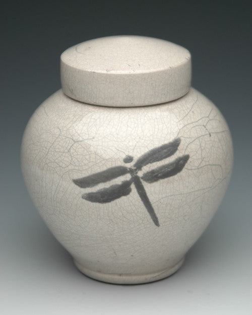 Dragonfly Raku Urn | White Crackle