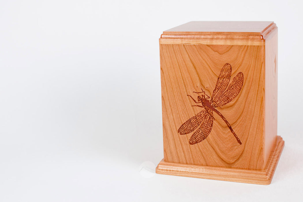 Laser Carved Wood Cremation Urn - Dragonfly (Made in USA)