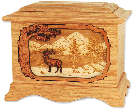 Elk Wood Cremation Urn with Dimensional Inlay Art