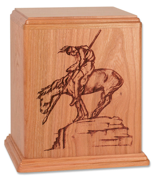 "End of the Trail" Cremation Urn in Cherry Wood