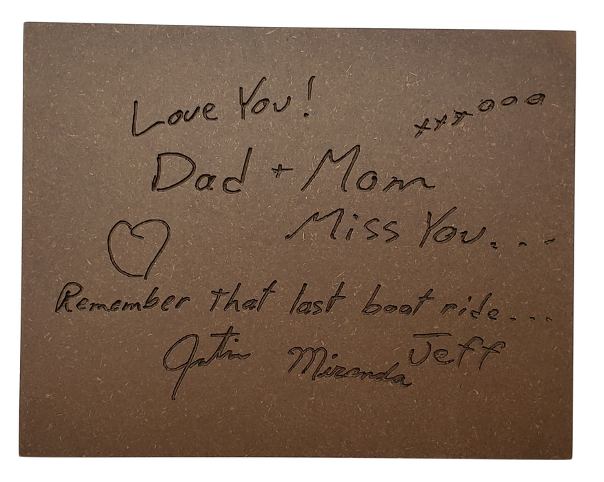 Example of a handwritten Message Engraved