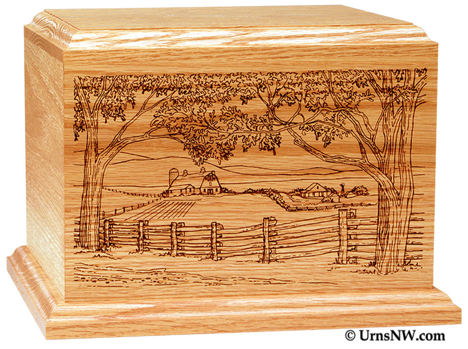 Laser Engraved Wooden Keepsake Urn - Farm Scene