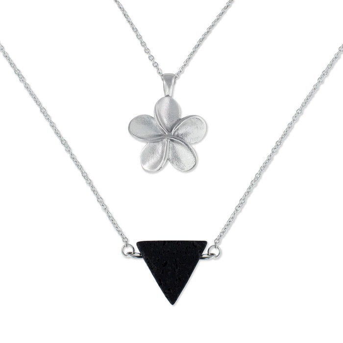 Floral Cremation Urn Necklace and Lava Rock Triangle Bead