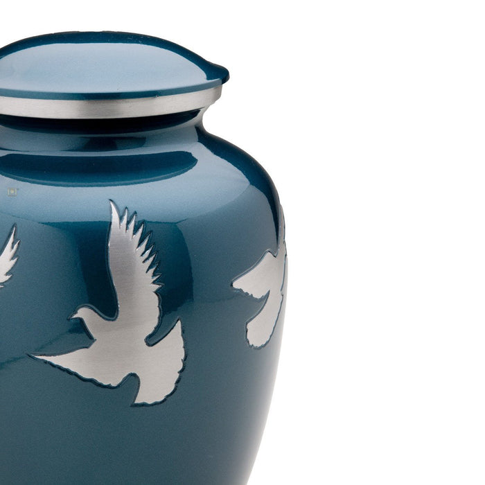 Divine Metal Cremation Urn with Flying Doves - Detail