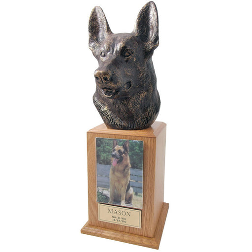 German Shepherd Pet Urn Tower in Oak