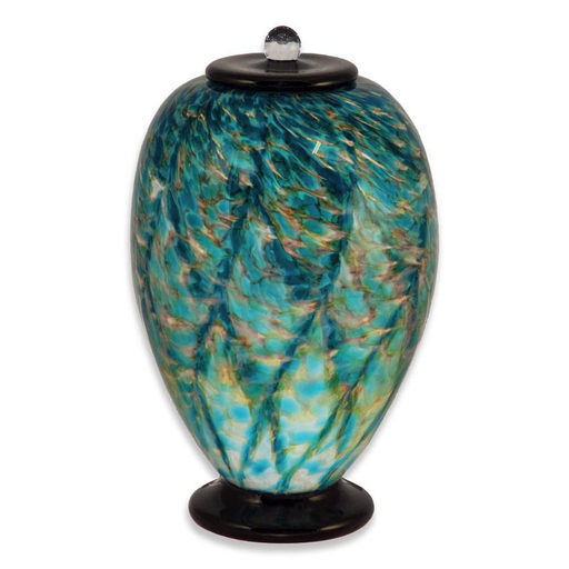 Deco Hand Blown Glass Funeral Urn - Aegean