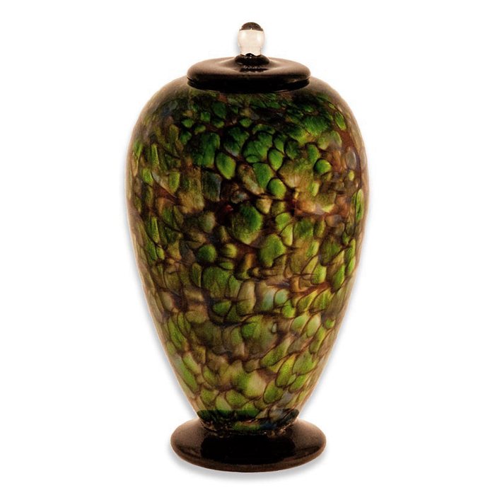 Deco Hand Blown Glass Funeral Urn - Forest