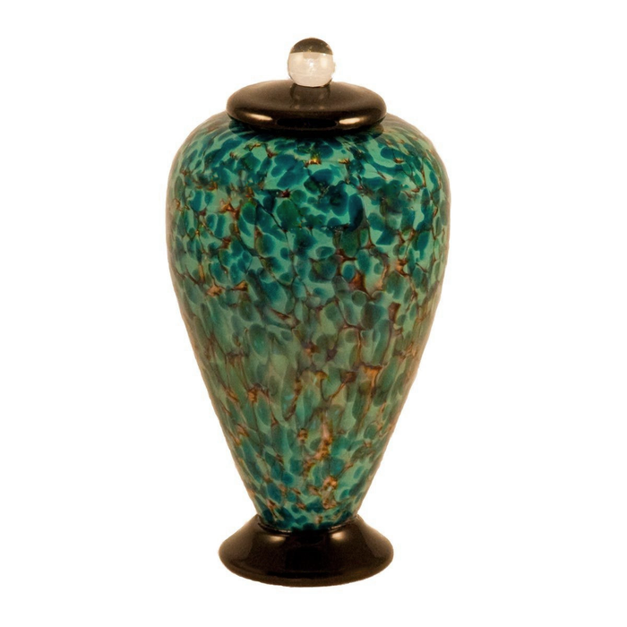 Deco Hand Blown Glass Funeral Urn - Aegean - Small