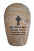 Marble-patterned urn with engraved text and cross design on a gray background
