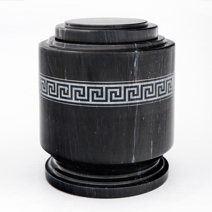 Greek Fret Black Marble Cremation Urn