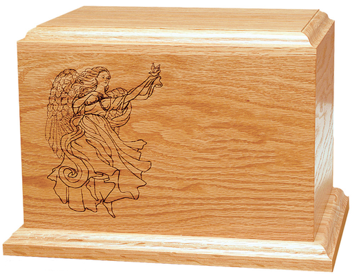 Guardian Angel Wooden Cremation Urn in Oak