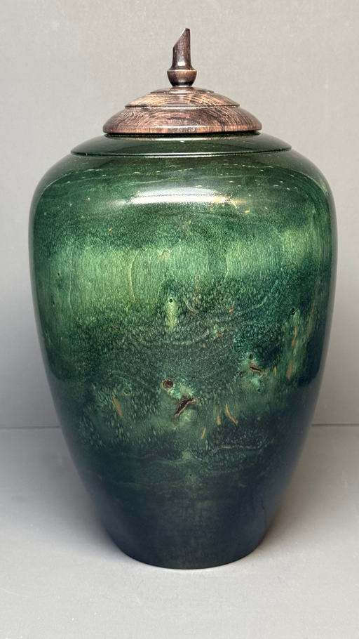 Hand-Turned Birch Urn with Green Dye 23 - angle 2
