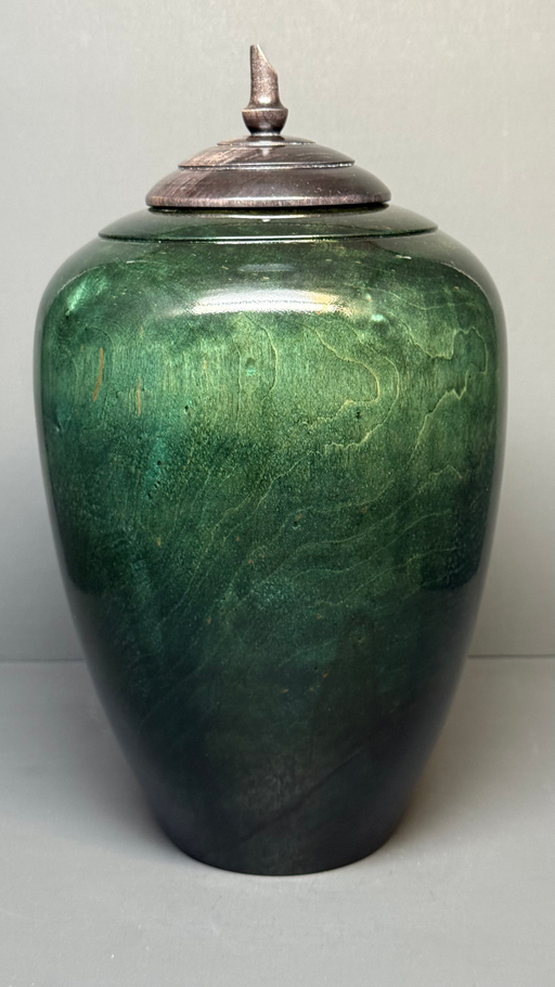 Hand-Turned Birch Urn with Green Dye 23