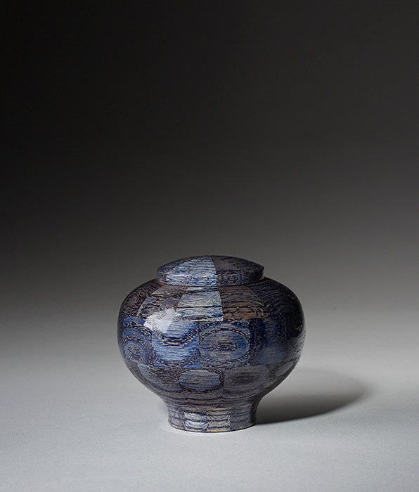 Hand Turned Wood Cremation Urn in Blue - Keepsake