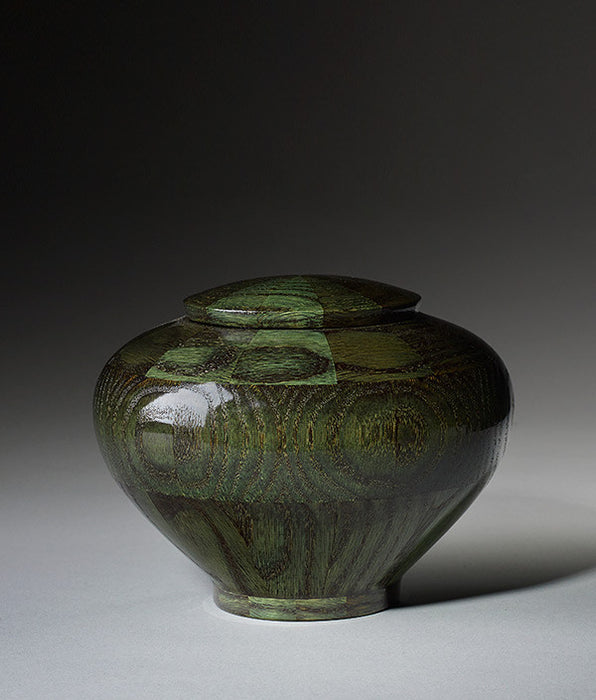 Hand Turned Wood Cremation Urn in Green - Small
