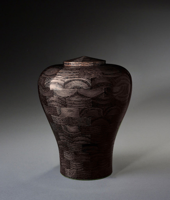 Small Flared Hand Turned Wood Urn - Black