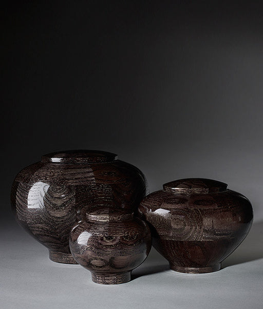 Hand Turned Rounded Black Oak Wood Cremation Urns