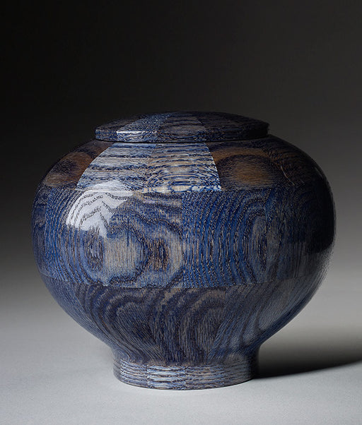 Hand Turned Wood Cremation Urn in Blue - Standard