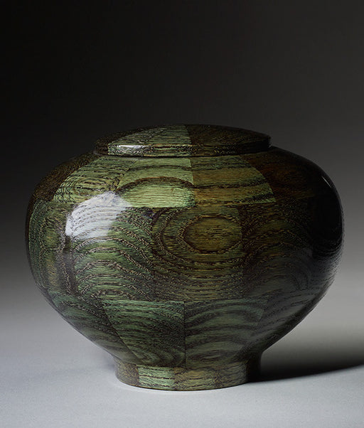 Hand Turned Wood Cremation Urn in Green - Standard