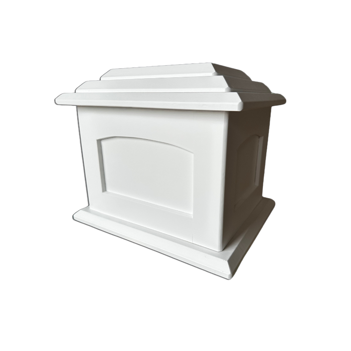 Hand-Crafted Mission Style Urn in White side view