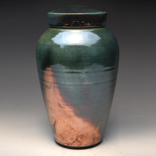 Raku Ceramic Cremation Urn in Aqua luster