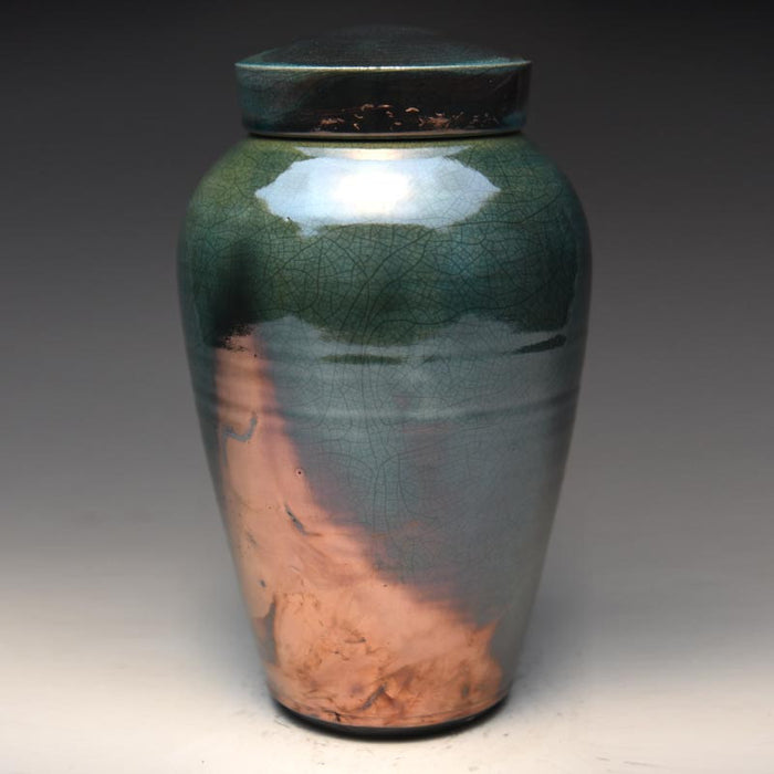 Raku Ceramic Cremation Urn in Aqua luster