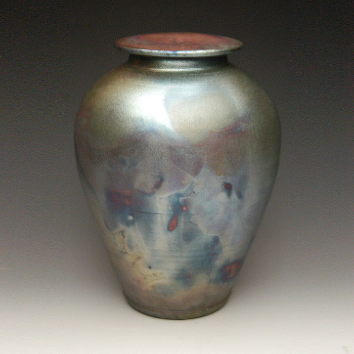 Simple Raku Ceramic Cremation Urn in Dolphin Blue Variation